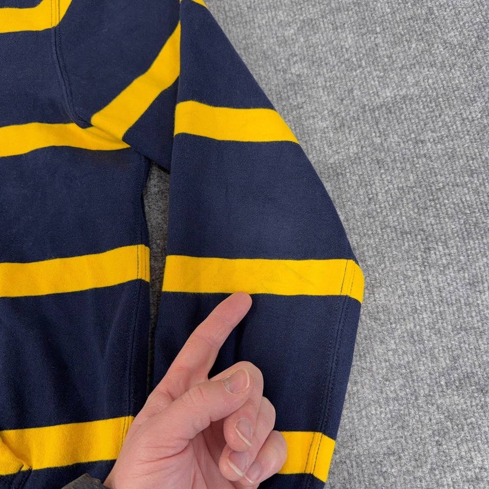 Polo Ralph Lauren Hoodie Mens M Rugby Striped Navy Yellow Pony Preppy Thermal‎ - Picture 4 of 10